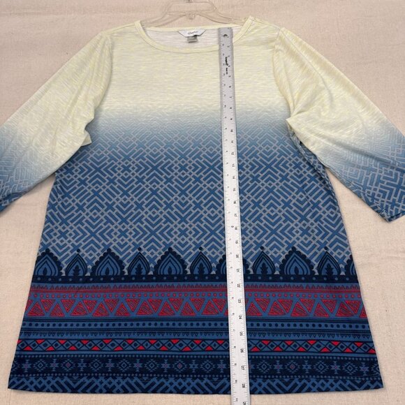 CJ Banks 3/4 Sleeve Tunic Top Geometric Ombre Women’s 1X Blue Ivory - Picture 7 of 12